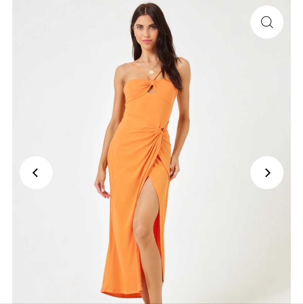 NWT L*Space Aya Tamarind Ribbed Orange Midi Dress Slit Size S/M